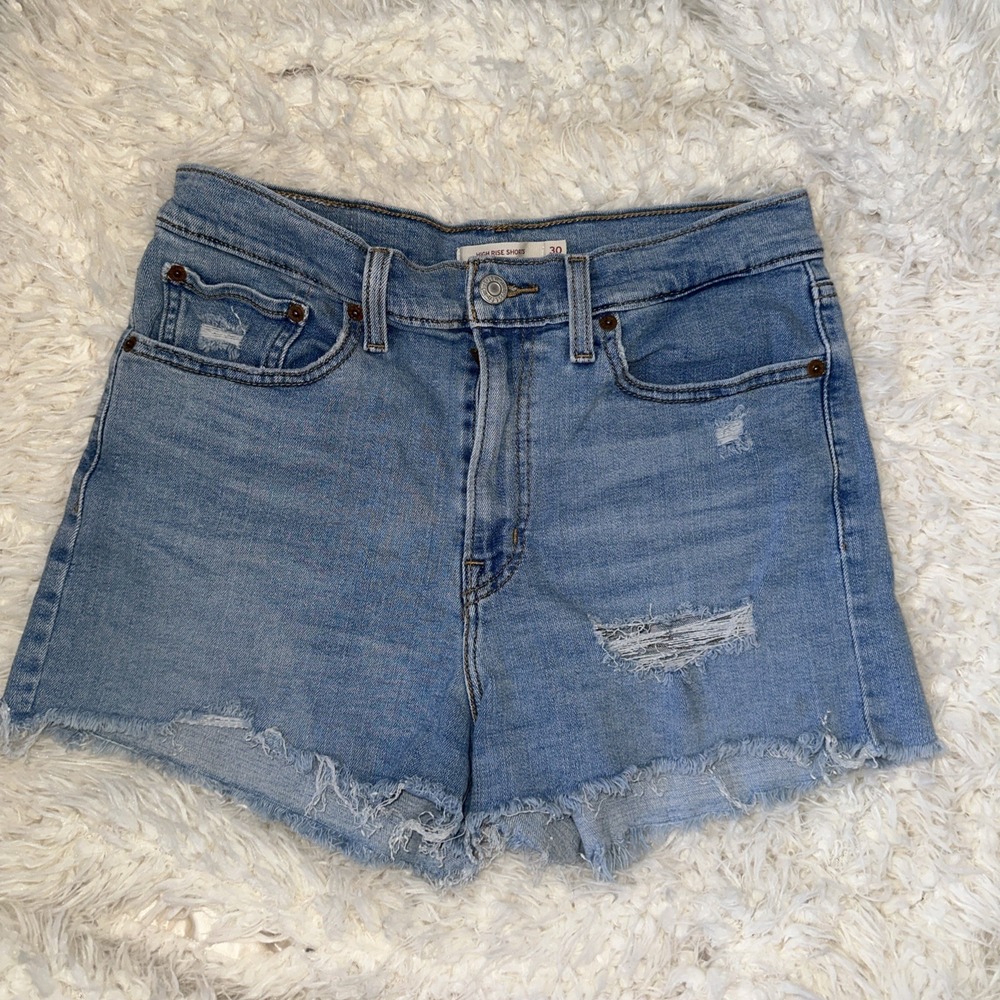 Levi's Light Wash High Waist Distressed Denim Shorts